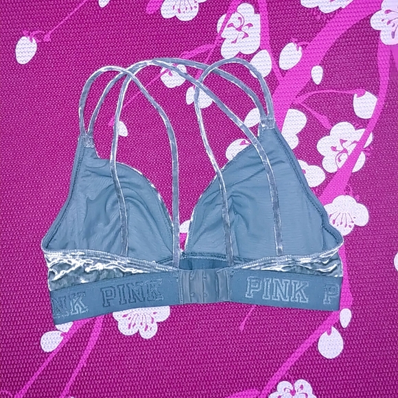 NWOT Victorias Secret Pink velour Bralette green velvet bra M Crossback - Picture 2 of 2